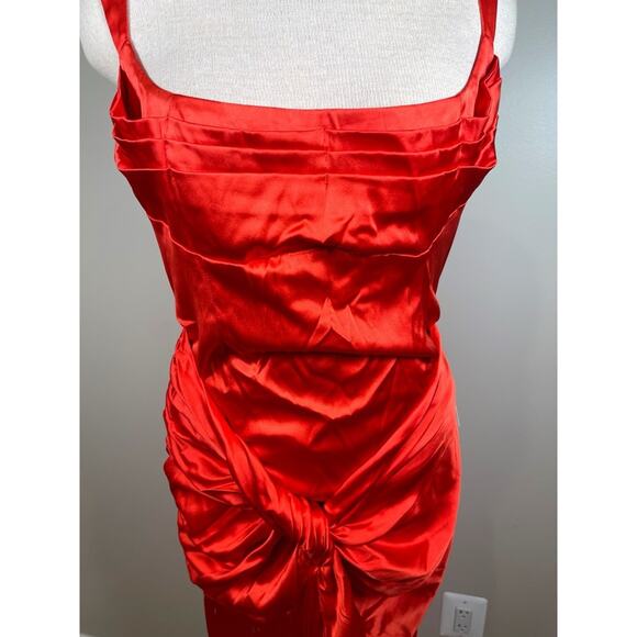 For Love & Lemons Anisa Silk Fringe Ruched Draped Red Midi Dress Size Large - Picture 7 of 12